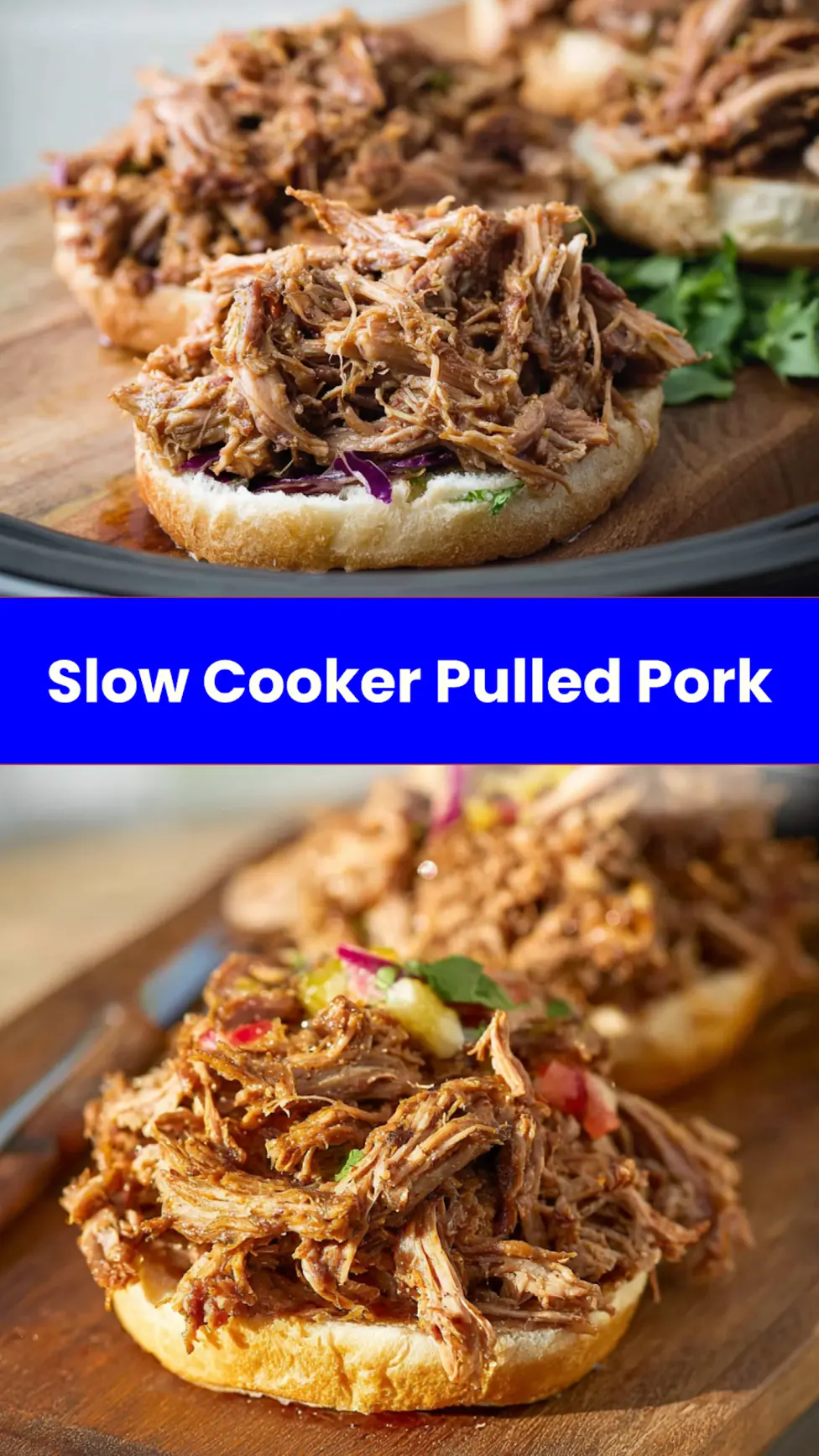 Slow Cooker Pulled Pork Summer recipe, served and ready to eat, easy homemade dish