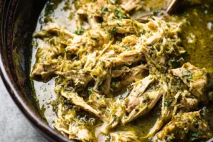 Slow Cooker Salsa Verde Chicken recipe, served and ready to eat, easy homemade dinner