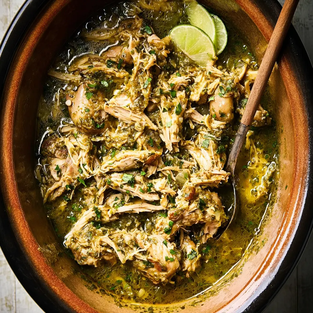 Slow Cooker Salsa Verde Chicken recipe, served and ready to eat, easy homemade dinner