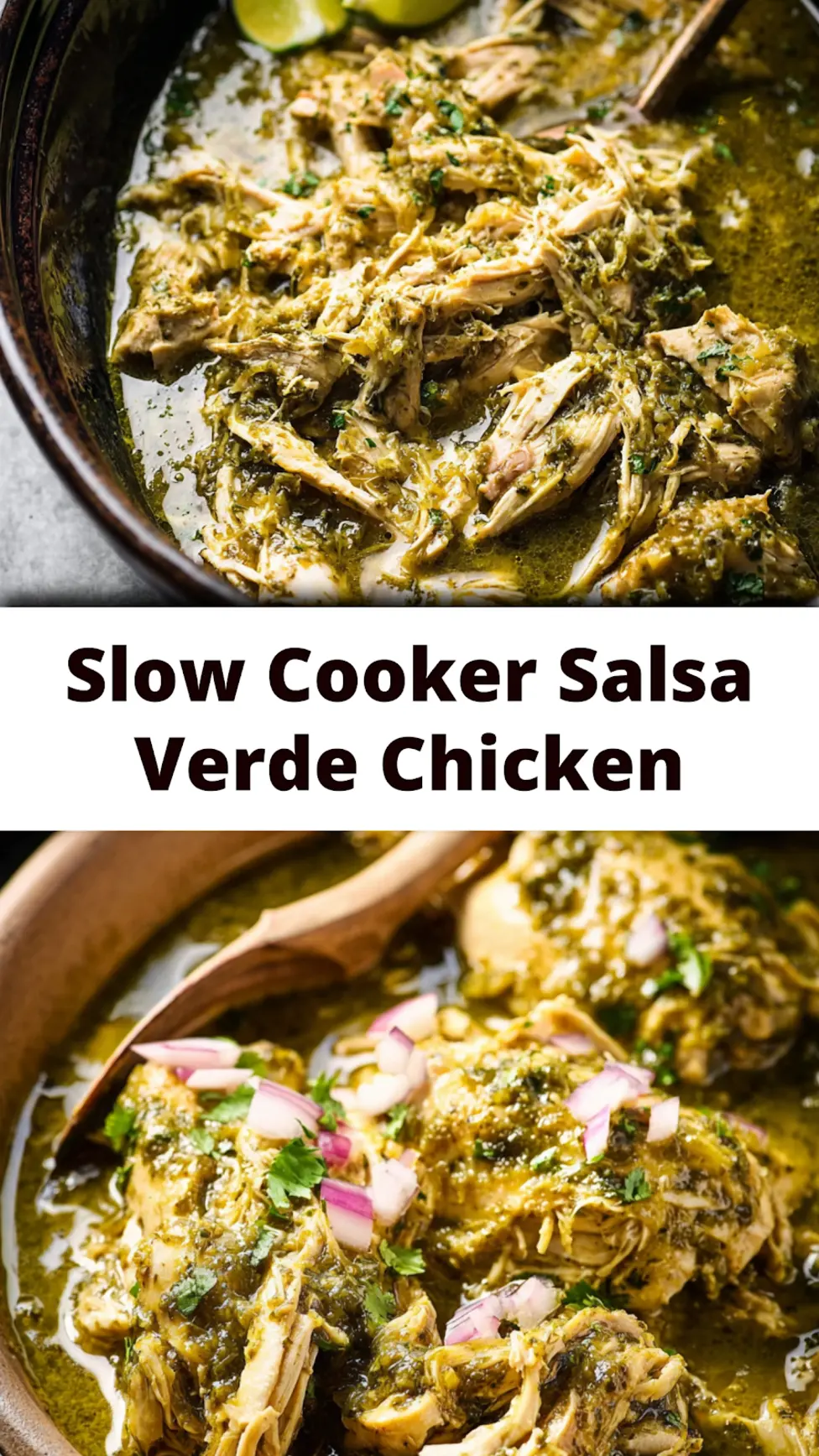 Slow Cooker Salsa Verde Chicken recipe, served and ready to eat, easy homemade dinner