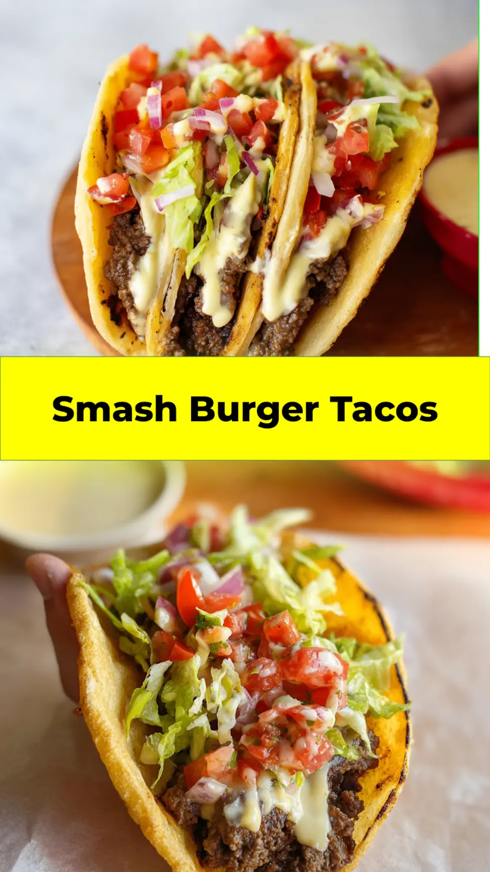 Smash Burger Tacos Ground Beef recipe, served and ready to eat, easy homemade dish