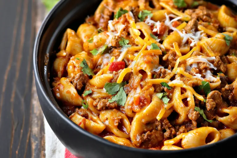 TACO PASTA SLOW COOKER recipe, served and ready to eat, easy homemade dinner
