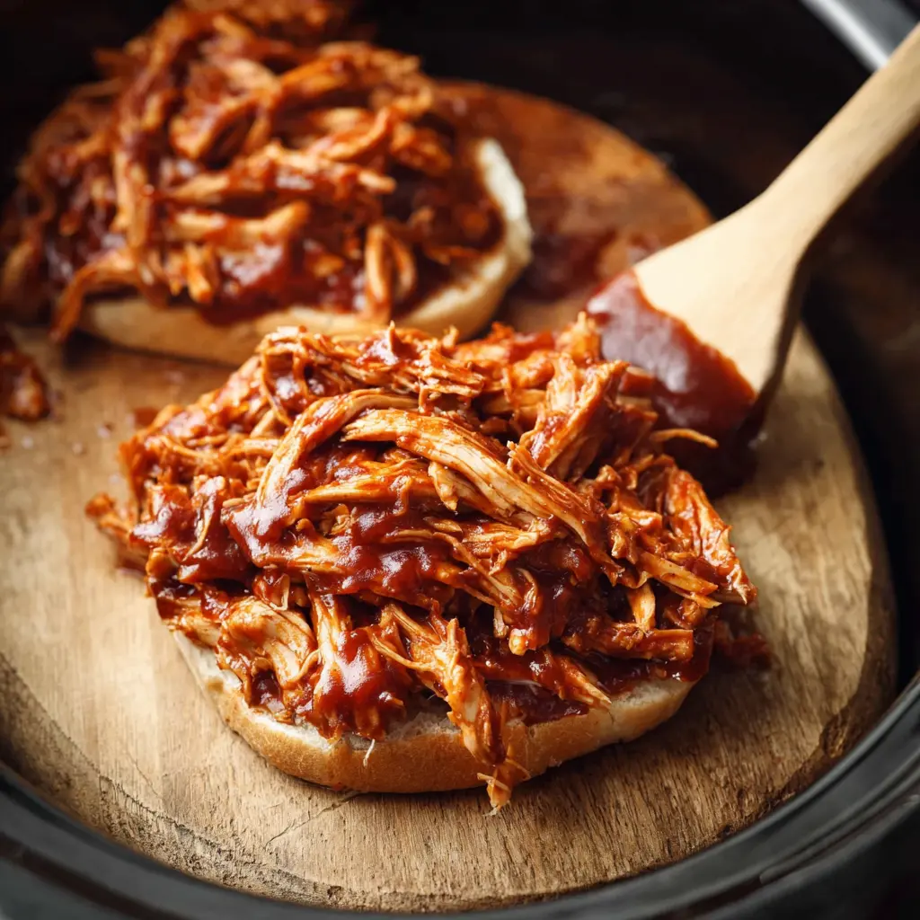 BBQ Pulled Chicken Crockpot Cozy Satisfying Dinner Your Family Will Love 1 BBQ Pulled Chicken Crockpot recipe, served and ready to eat, easy homemade dish