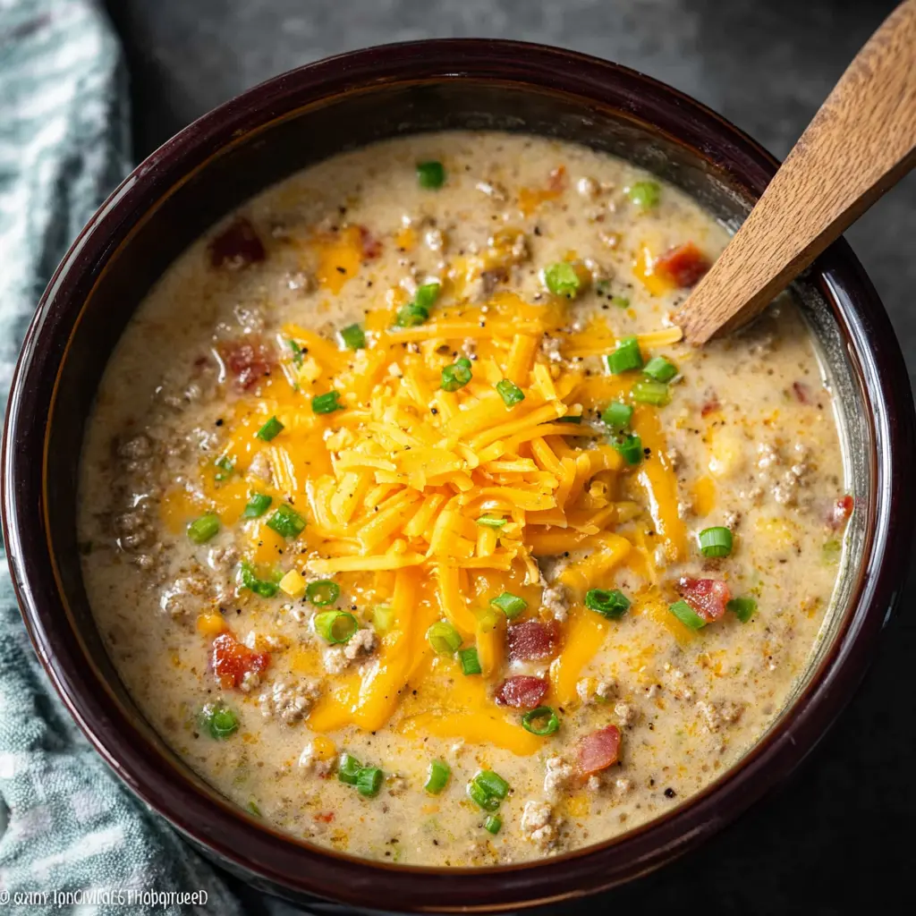 Crockpot Cheeseburger Soup Ground Beef Cozy Real Comfort You Need Now 1 Crockpot Cheeseburger Soup Ground Beef recipe, served and ready to eat, easy homemade dish