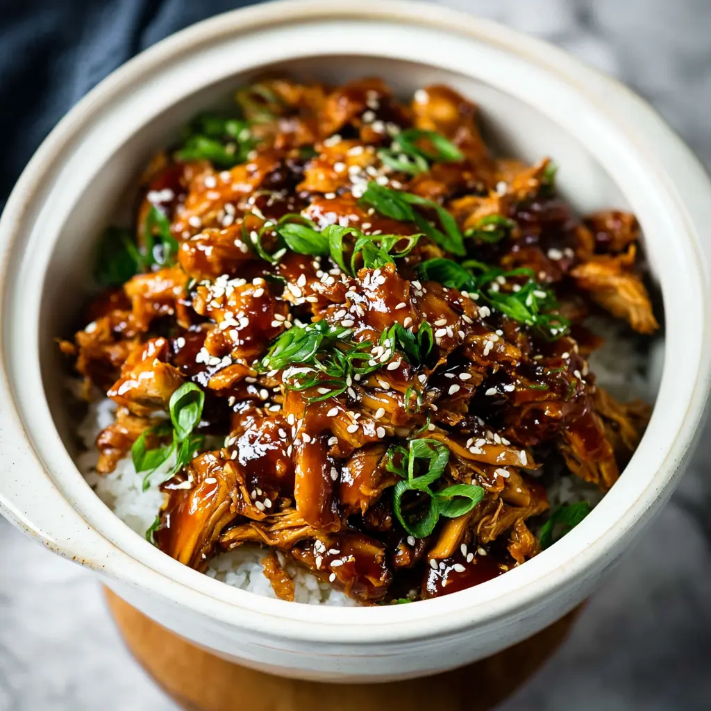 Crockpot Teriyaki Chicken Rice recipe, served and ready to eat, easy homemade dish