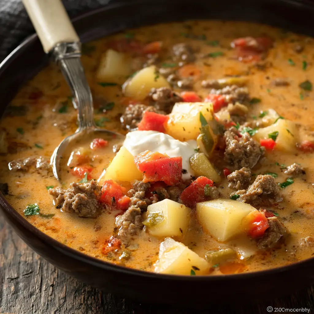 Ground Beef Potato Soup Crockpot Cozy Recipe Your Family Will Love 1 Ground Beef Potato Soup Crockpot recipe, served and ready to eat, easy homemade dish