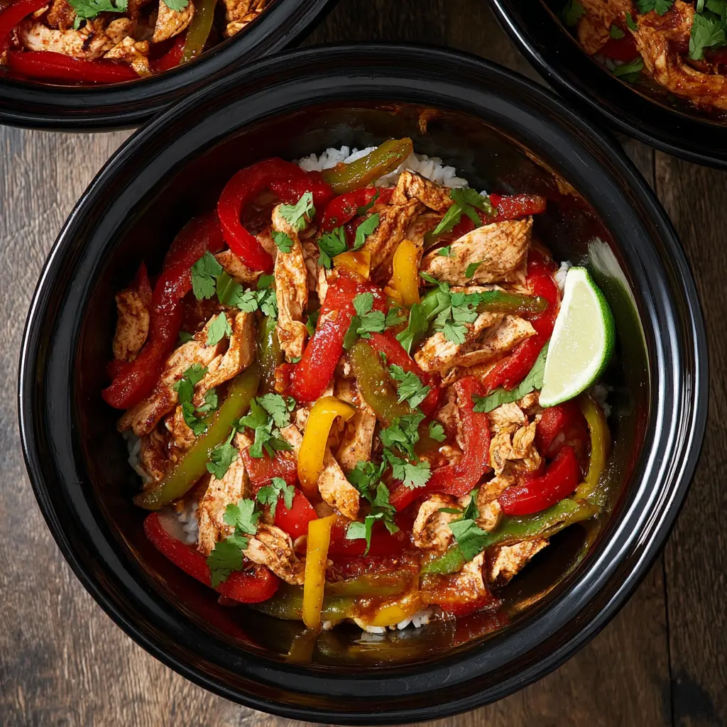 Slow Cooker Chicken Fajita Bowls recipe, served and ready to eat, easy homemade dish