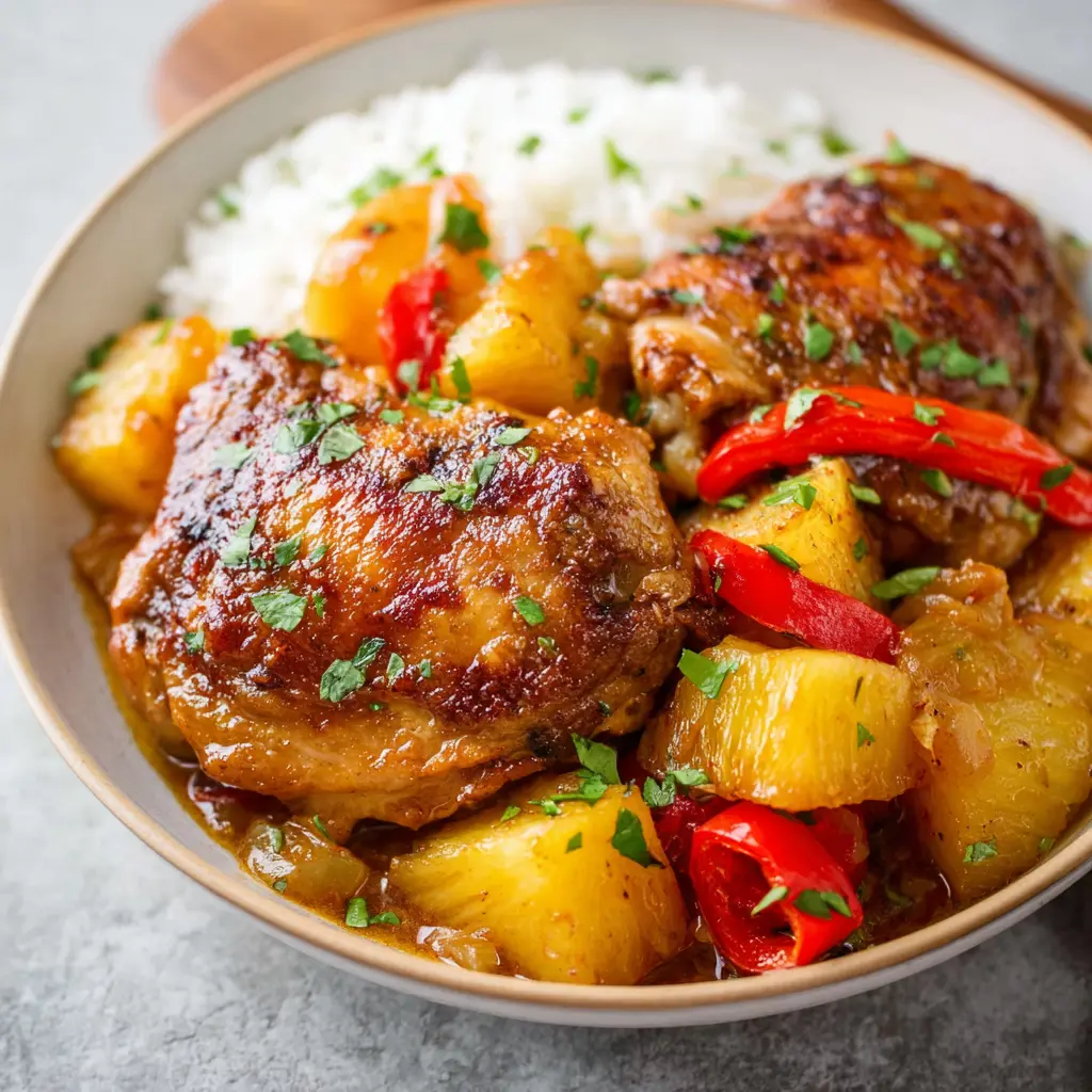 Hawaiian Chicken Crockpot Pineapple Cozy Satisfying Dinner Your Family Will Love 1 Slow Cooker Hawaiian Chicken Pineapple recipe, served and ready to eat, easy homemade dish