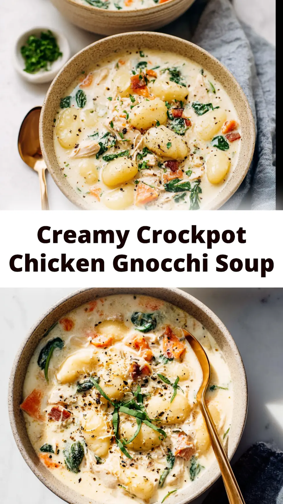 Crockpot Chicken Gnocchi Soup Creamy Cozy Recipe You Need to Make Now 3 Creamy Crockpot Chicken Gnocchi Soup recipe, served and ready to eat, easy homemade dish