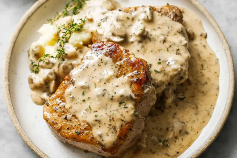 Creamy Ranch Pork Chops Crockpot recipe, served and ready to eat, easy homemade dish