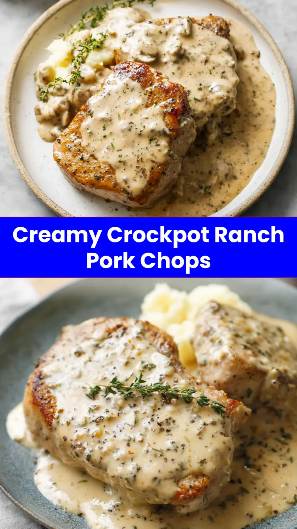 Creamy Ranch Pork Chops Crockpot recipe, served and ready to eat, easy homemade dish