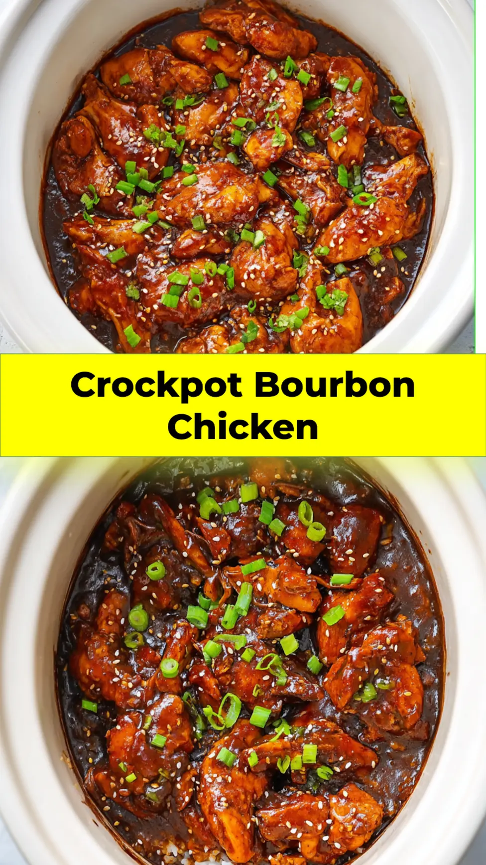 Crockpot Bourbon Chicken Cozy Satisfying Dinner Your Family Will Love 3 Crockpot Bourbon Chicken recipe pin easy slow cooker dinner served over white rice