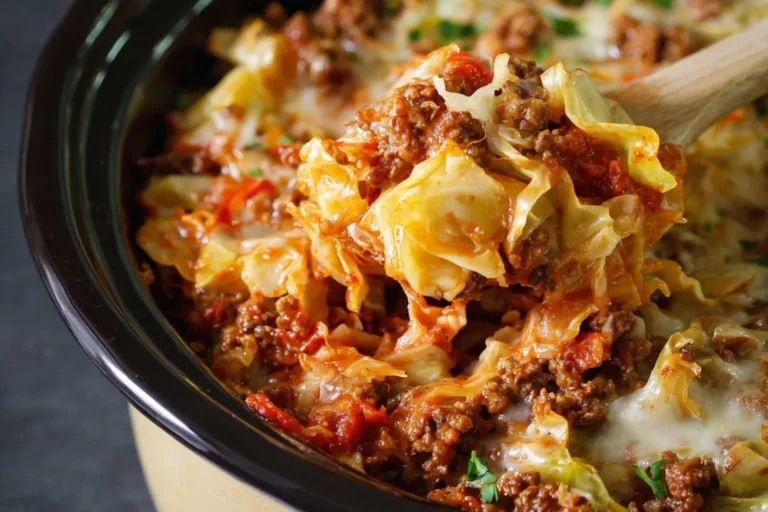 Crockpot Cabbage Roll Casserole recipe, served and ready to eat, easy homemade dish