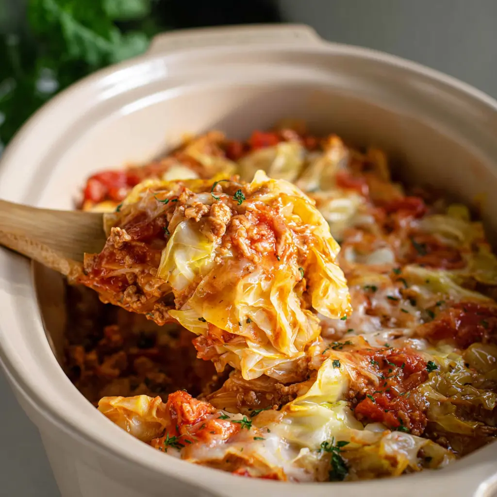Crockpot Cabbage Roll Casserole Cozy New Way to Make a Real Family Favorite 2 Crockpot Cabbage Roll Casserole served and ready to eat, a hearty homemade slow cooker dish