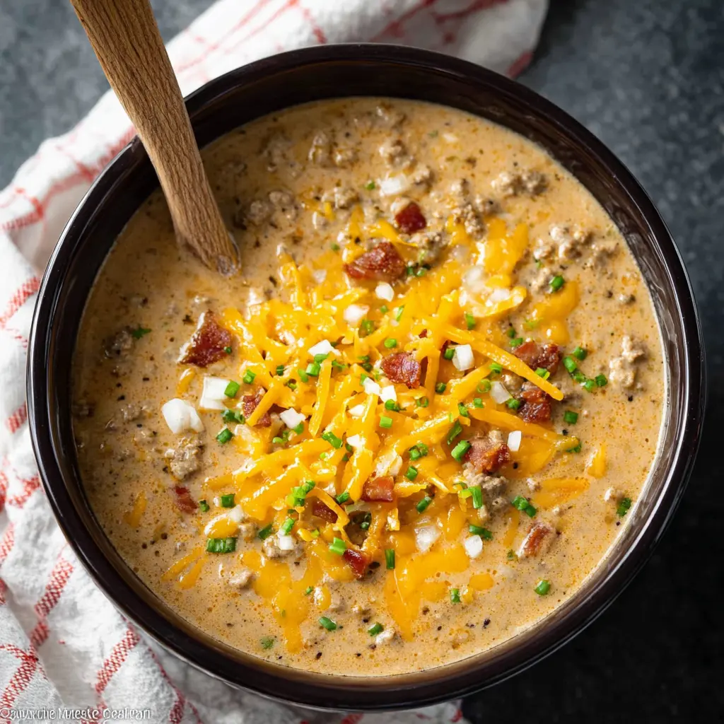 Crockpot Cheeseburger Soup Ground Beef Cozy Real Comfort You Need Now 2 Crockpot Cheeseburger Soup Ground Beef recipe, served and ready to eat, easy homemade dish