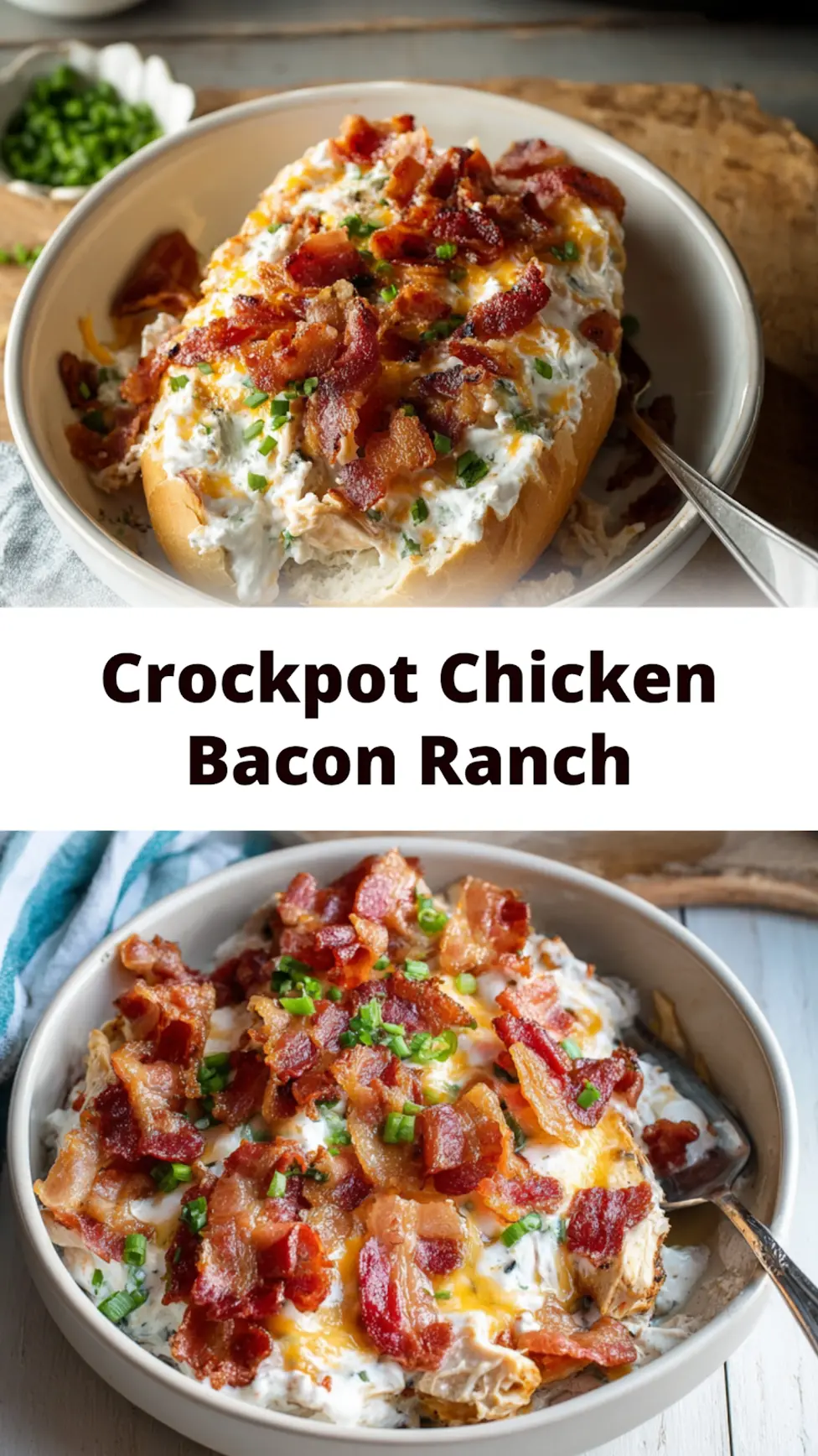 Crockpot Chicken Bacon Ranch served over rice and topped with green onions, easy slow cooker recipe