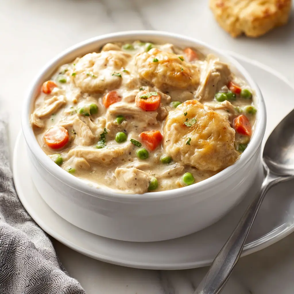 Crockpot Chicken Pot Pie Filling Warm Comforting Recipe Your Family Will Love 2 Crockpot chicken pot pie filling served in a bowl, thick and creamy with vegetables and shredded chicken