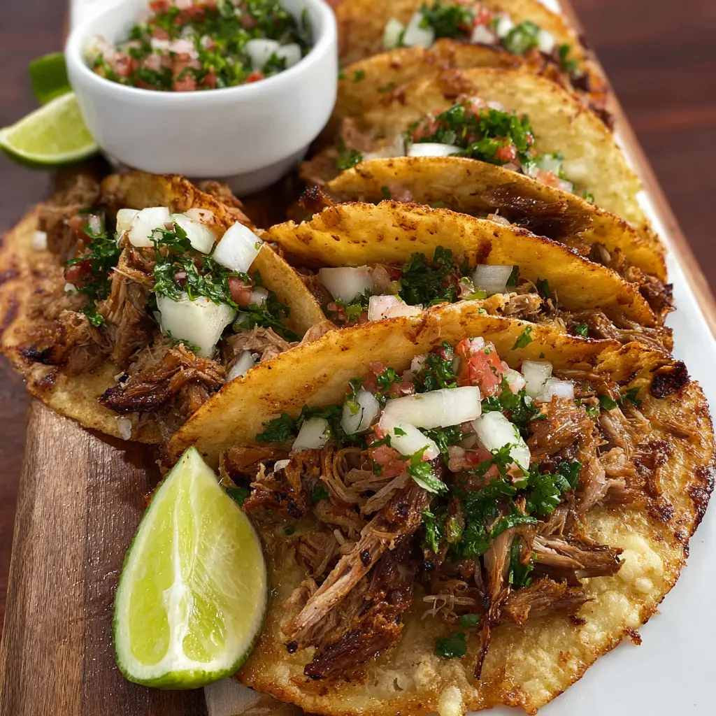 Crockpot Pork Carnitas Tacos served and ready to eat, made in a slow cooker
