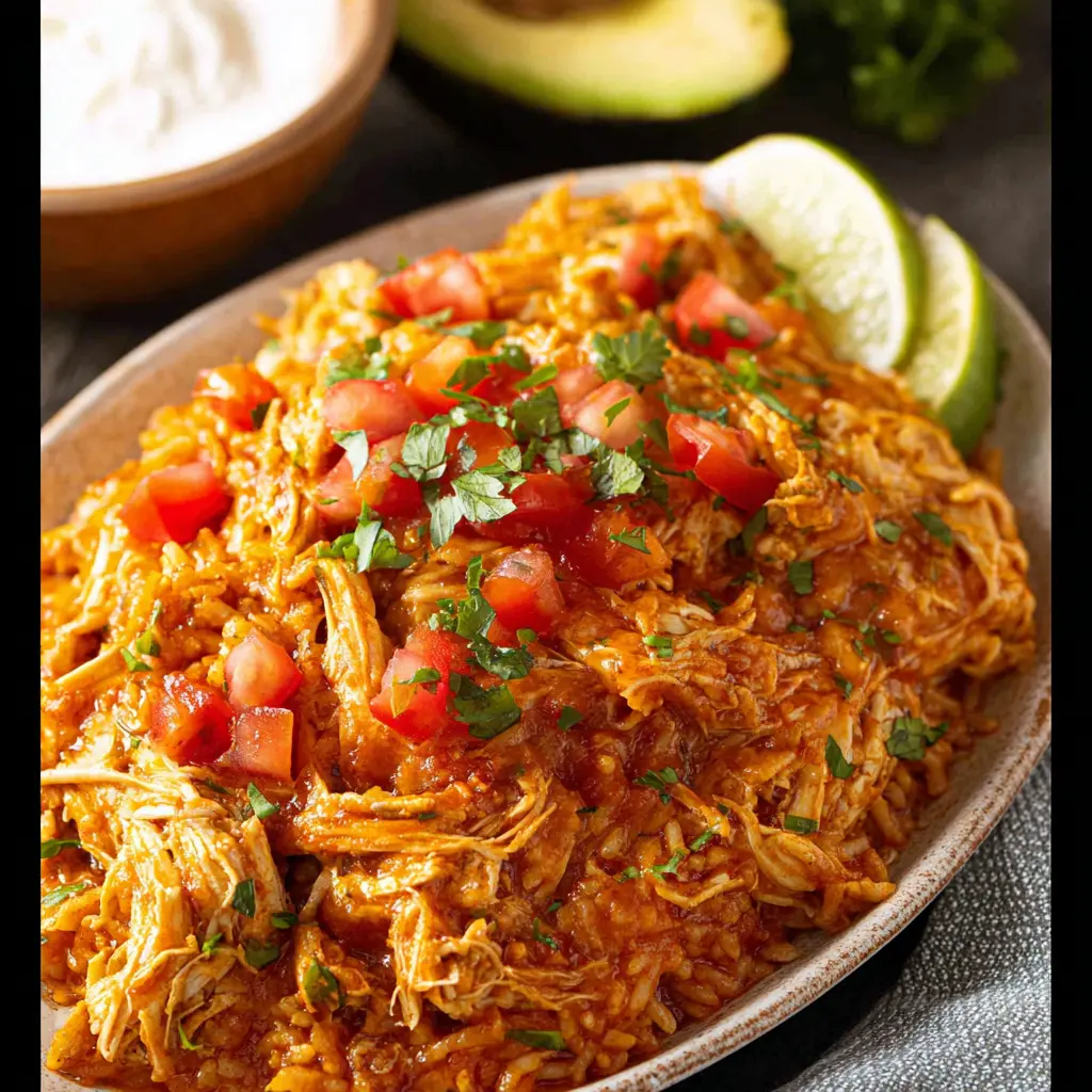 Crockpot Salsa Chicken Rice Cozy New Way to Make This Satisfying Dinner 2 Crockpot Salsa Chicken Rice served in a bowl, easy slow cooker dinner with shredded chicken and rice