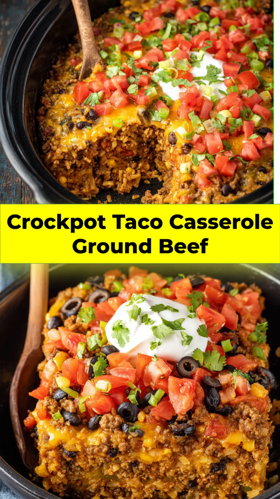 Crockpot Taco Casserole Ground Beef Cozy Cheesy Dinner the Whole Family Will Love 3 Crockpot Taco Casserole Ground Beef recipe, served and ready to eat, easy homemade dish_pin