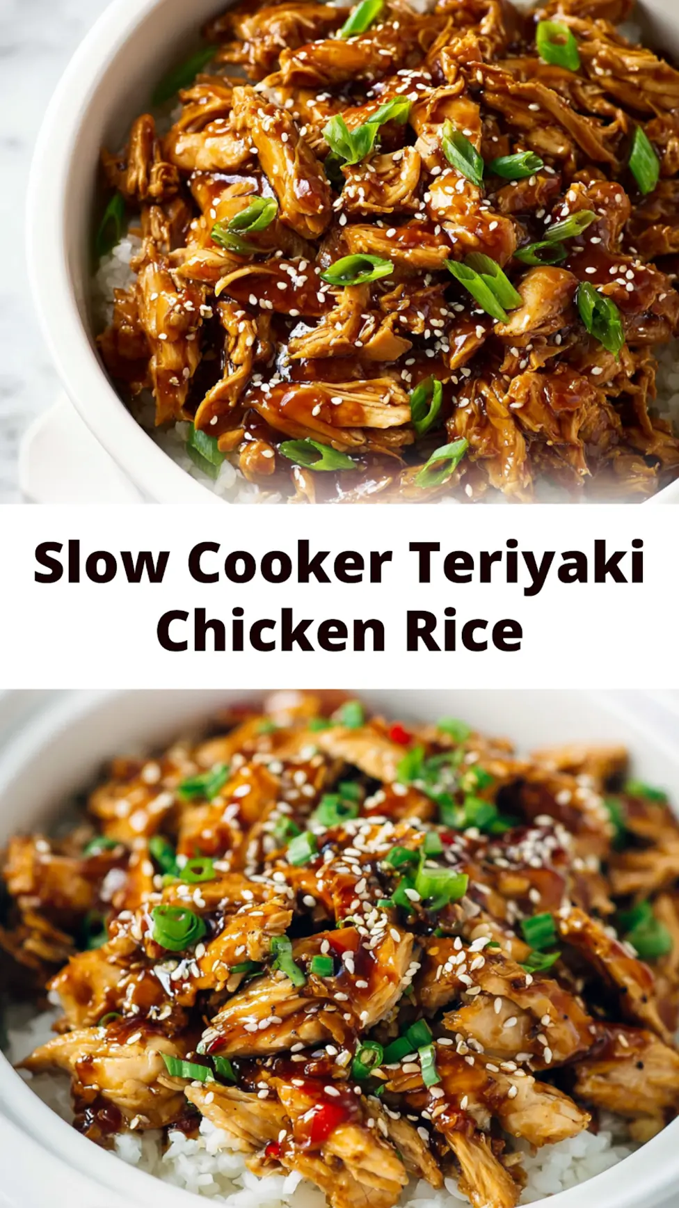 Crockpot Teriyaki Chicken Rice recipe, served and ready to eat, easy homemade dish