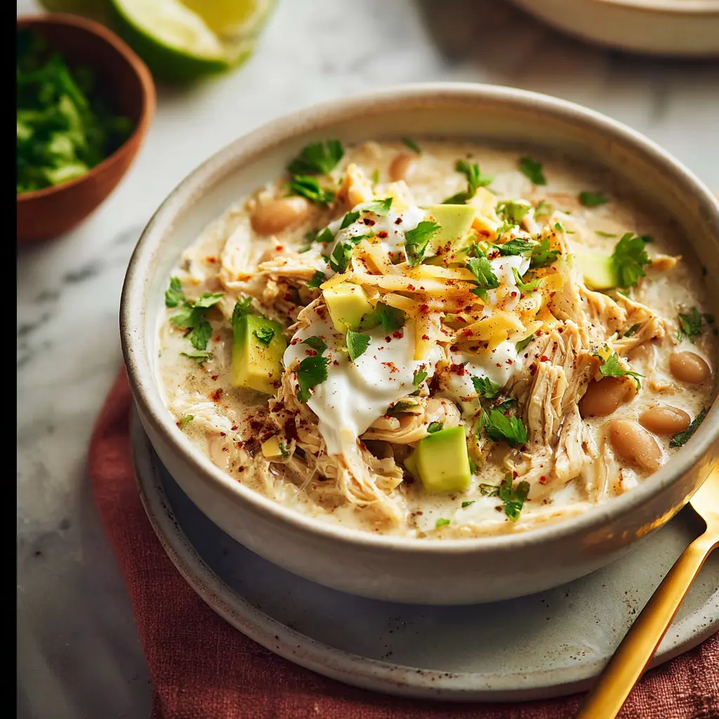 Crockpot White Chicken Chili Cream Cheese Cozy Satisfying Dinner Your Family Will Love 2 Crockpot White Chicken Chili Cream Cheese recipe, served and ready to eat, easy homemade dish
