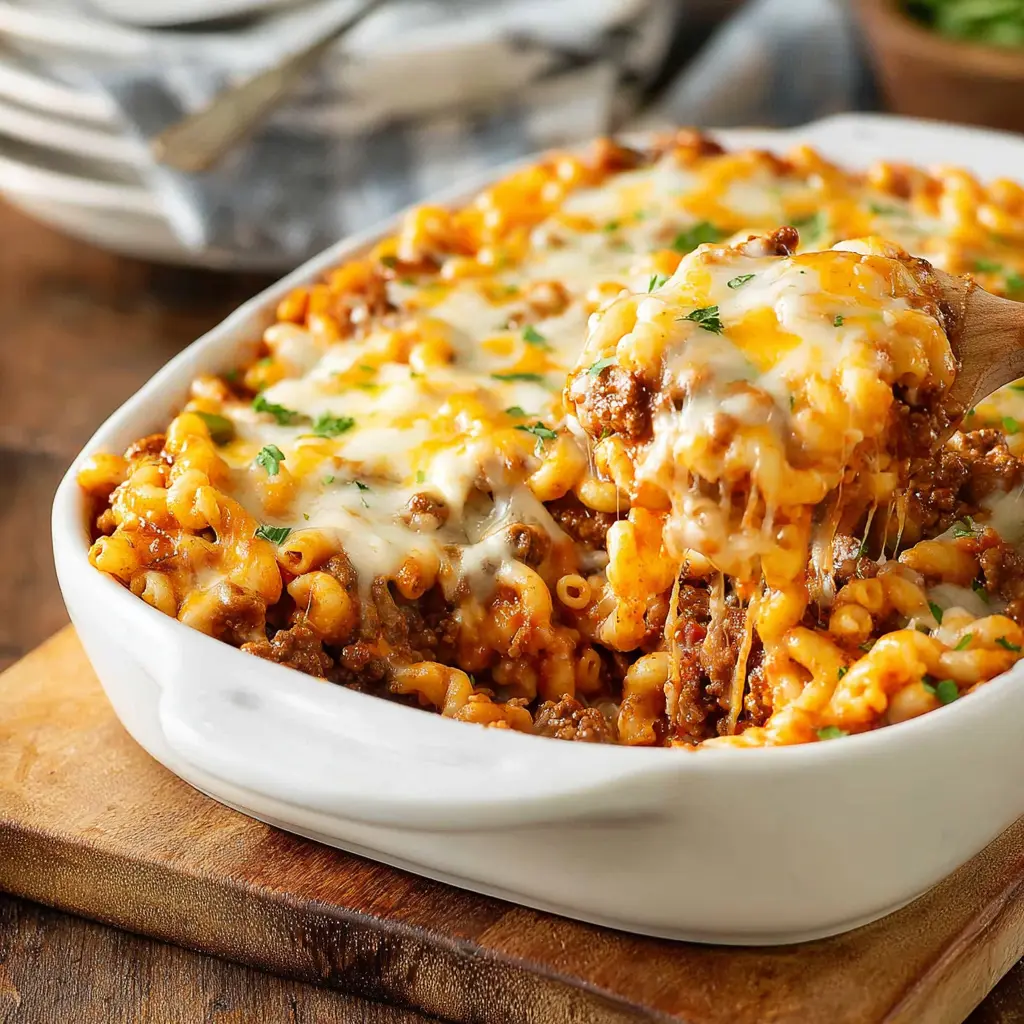 Ground Beef Mac and Cheese Casserole Cozy Satisfying Dinner Your Family Will Love 2 Ground Beef Mac and Cheese Casserole served and ready to eat, an easy homemade weeknight dinner