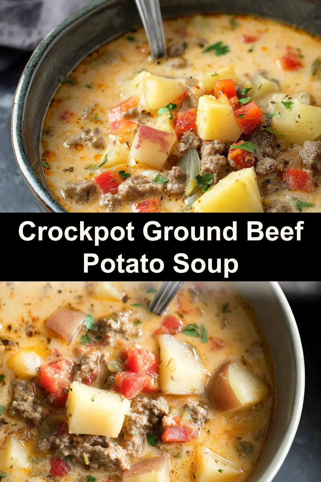 Ground Beef Potato Soup Crockpot Cozy Recipe Your Family Will Love 3 Ground Beef Potato Soup Crockpot recipe, served and ready to eat, easy homemade dish