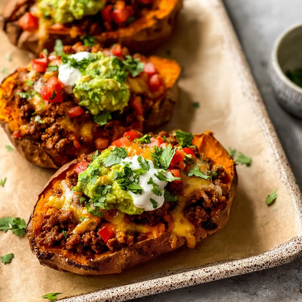 Ground Beef Stuffed Sweet Potatoes Cozy Satisfying Dinner Your Family Will Love 2 Ground Beef Stuffed Sweet Potatoes recipe, served and ready to eat, easy homemade dish