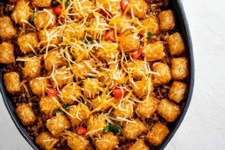 Mexican Tater Tot Casserole Ground Beef recipe, served and ready to eat, easy homemade dish