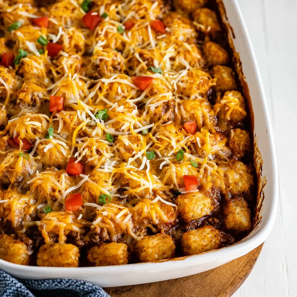 Mexican Tater Tot Casserole Ground Beef Your Family Will Love Now 2 Mexican Tater Tot Casserole with ground beef, served in a baking dish and ready to eat