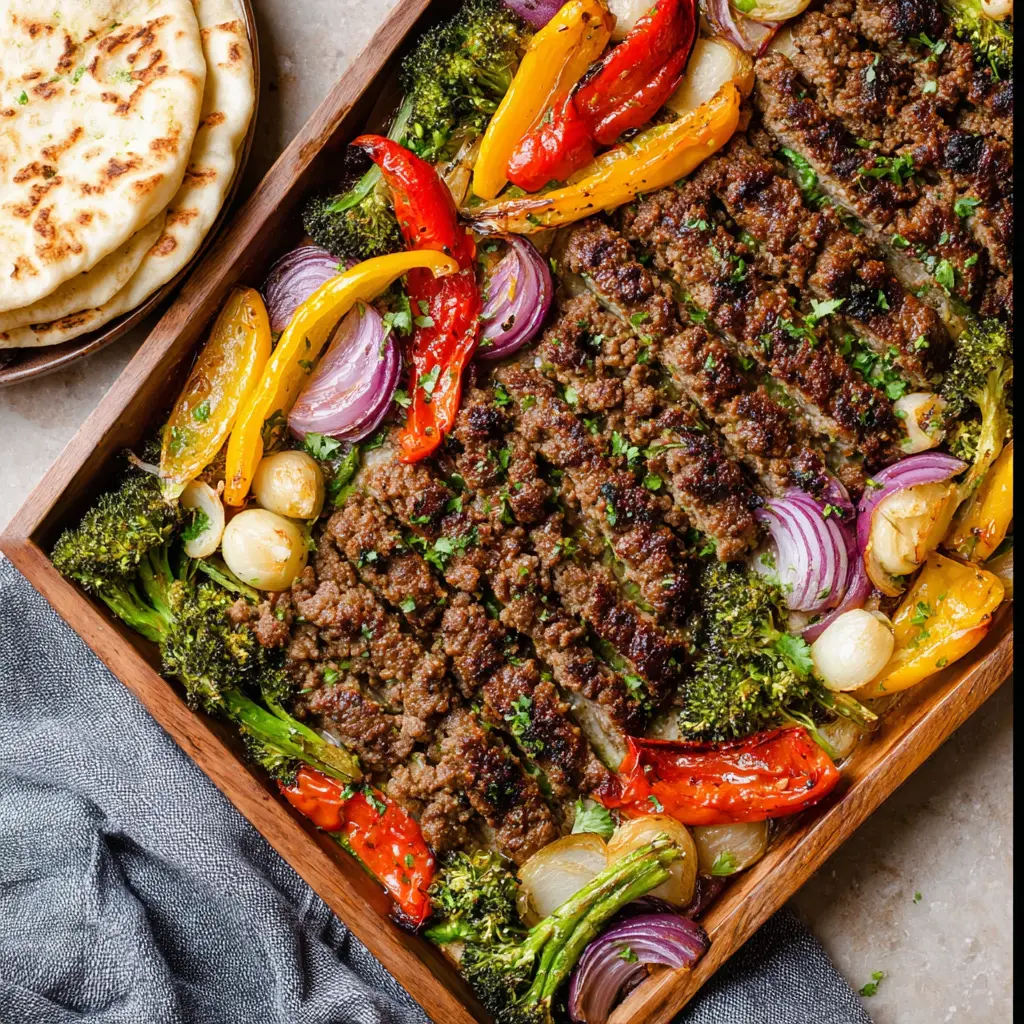Sheet Pan Ground Beef Dinner Cozy Families Really Love and Make Again 2 Sheet Pan Ground Beef Dinner recipe, served and ready to eat, easy homemade dish