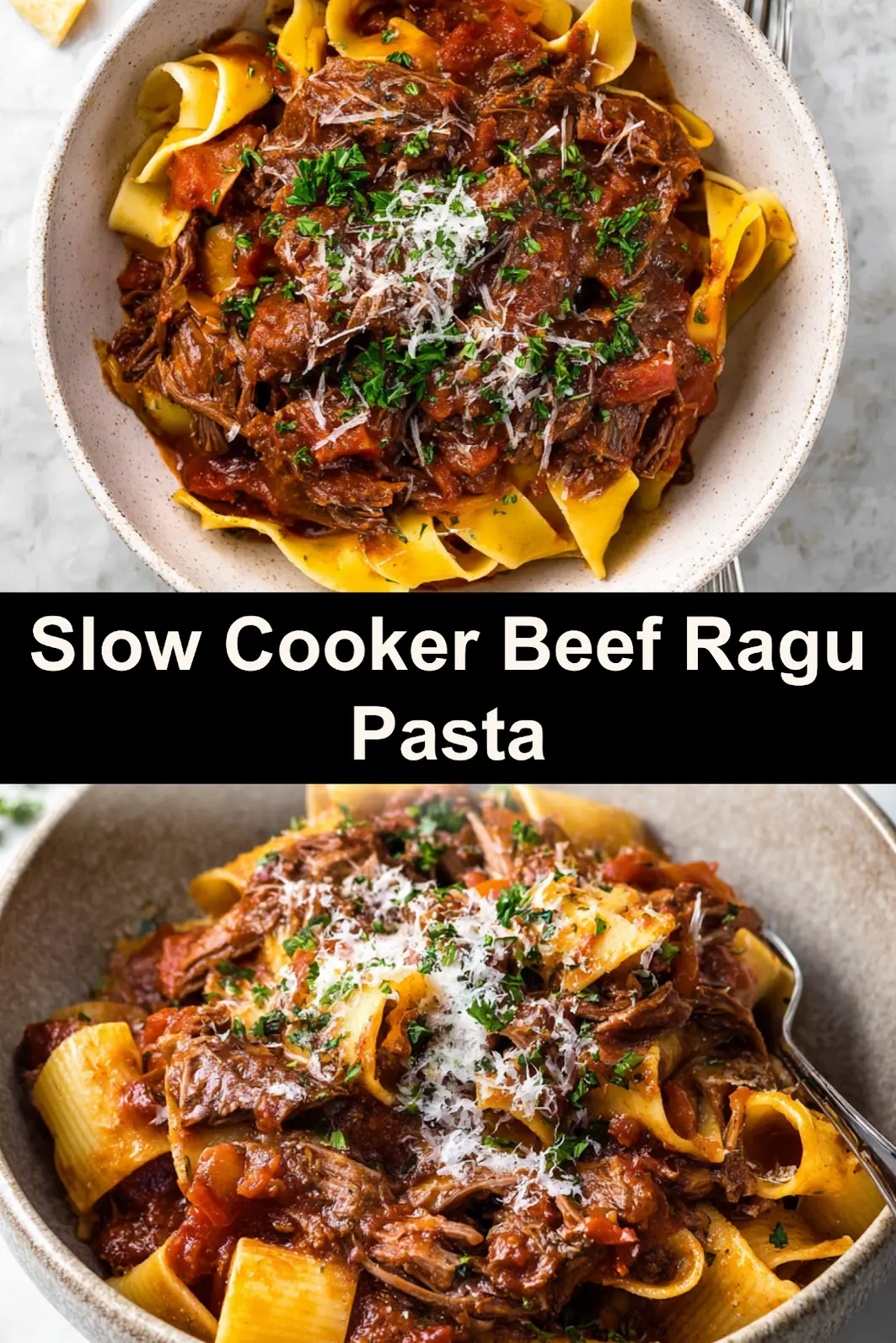 Slow Cooker Beef Ragu Pasta Cozy Rich Comfort Your Family Will Love 3 Slow Cooker Beef Ragu Pasta pinnable image showing the finished dish