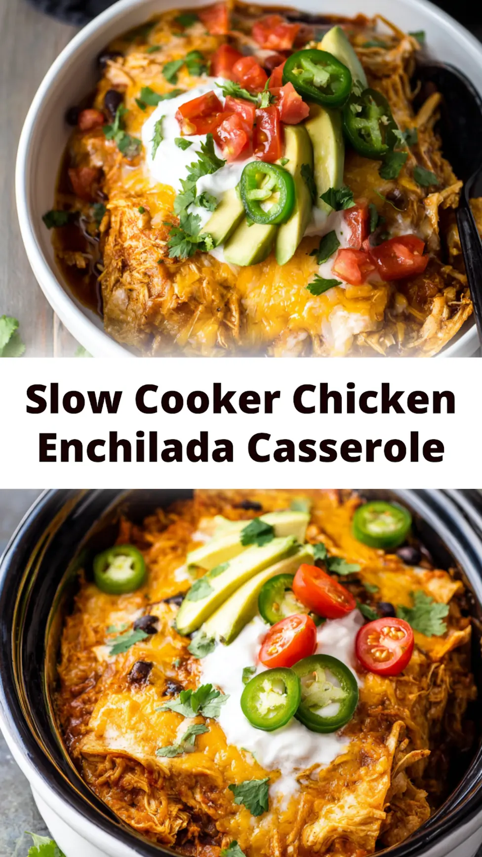 Slow Cooker Chicken Enchilada Casserole Warm Cheesy Real Family Comfort 3 Slow Cooker Chicken Enchilada Casserole served and ready to eat, an easy homemade comfort food dish