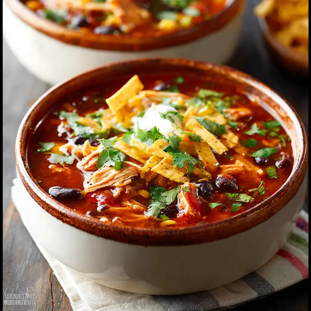 Slow Cooker Chicken Enchilada Soup Warm Comforting Recipe You Need to Make Now 2 Slow Cooker Chicken Enchilada Soup recipe, served and ready to eat, easy homemade dish