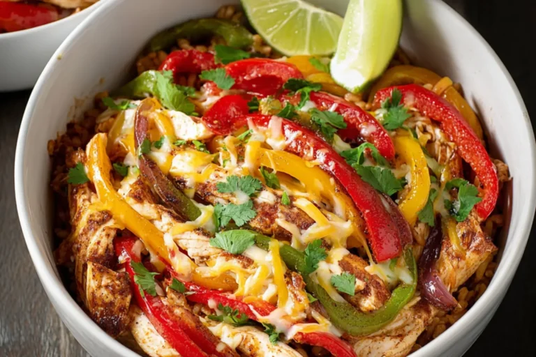 Slow Cooker Chicken Fajita Bowls recipe, served and ready to eat, easy homemade dish