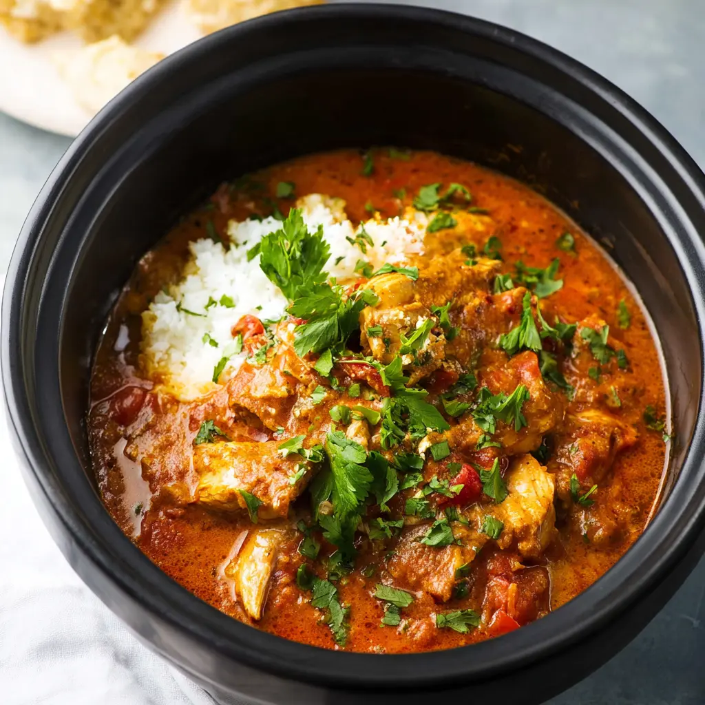 Slow Cooker Chicken Tikka Masala served in a bowl, rich and creamy homemade curry