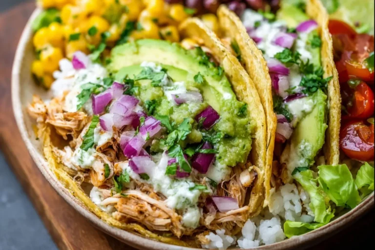 Slow Cooker Chicken Verde Tacos recipe, served and ready to eat, easy homemade dish