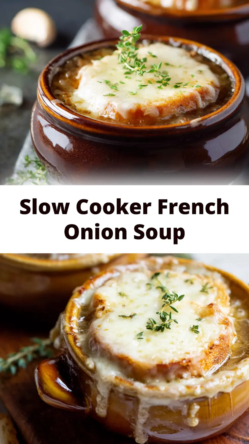 Slow Cooker French Onion Soup Rich Comforting Recipe You Need to Make Now 3 Slow Cooker French Onion Soup recipe, served and ready to eat, easy homemade dish