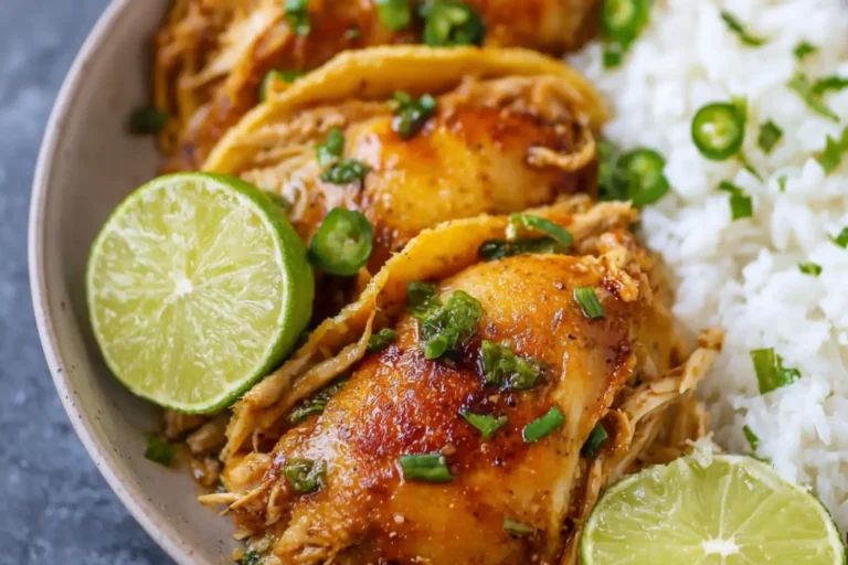 Slow Cooker Honey Lime Chicken Tacos recipe, served and ready to eat, easy homemade dish