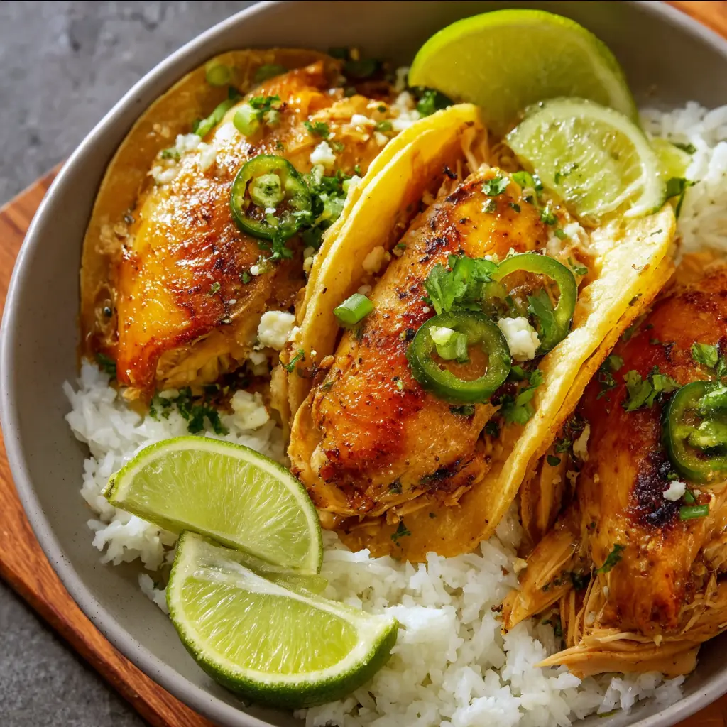 Slow Cooker Honey Lime Chicken Tacos served and ready to eat