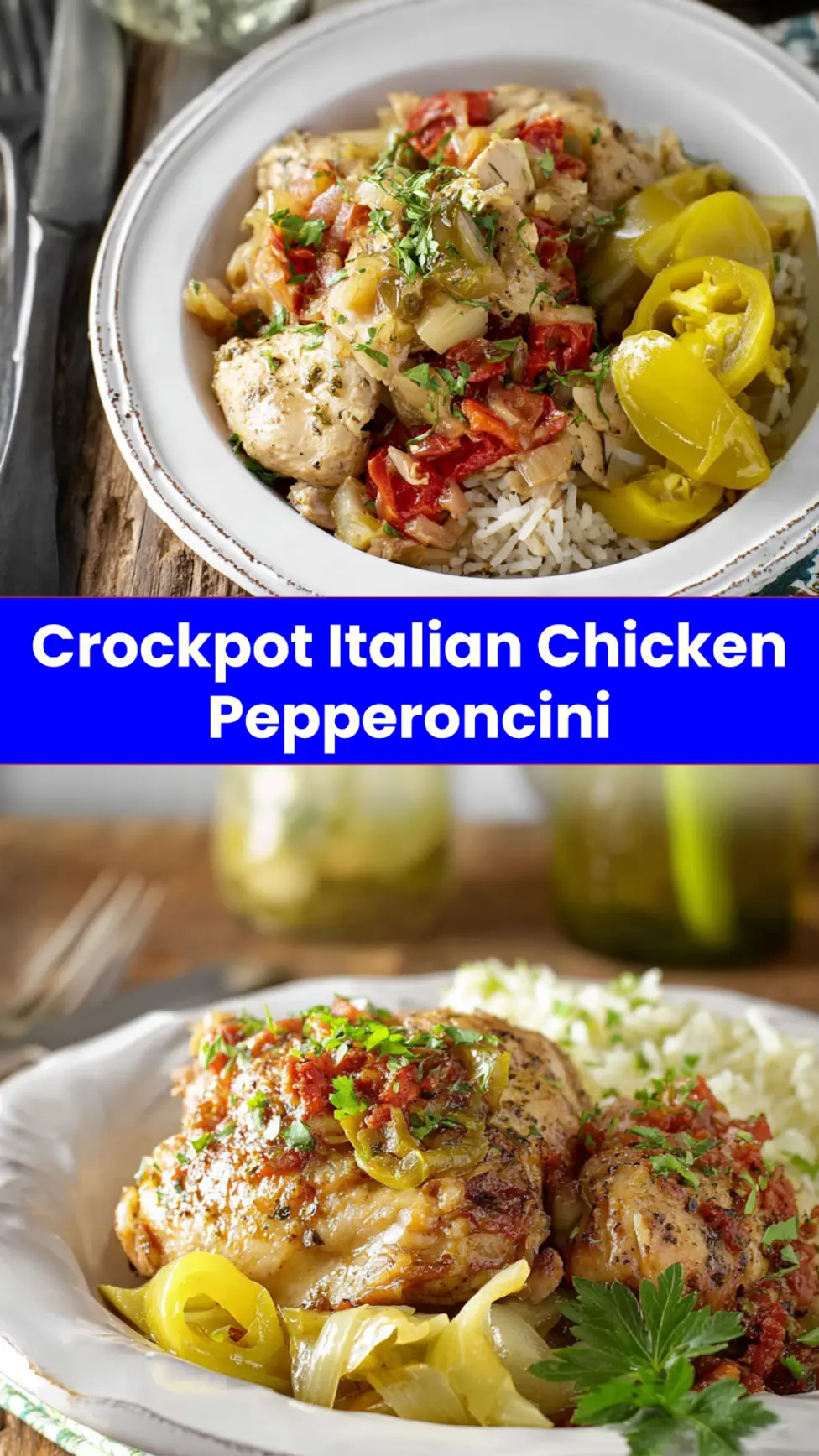 Crockpot Italian Chicken Pepperoncini Cozy Satisfying Dinner Your Family Will Love 3 Slow Cooker Italian Chicken Pepperoncini recipe, served and ready to eat, easy homemade dish_pin
