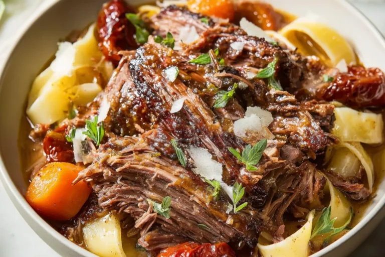 Slow Cooker Marry Me Pot Roast recipe, served and ready to eat, easy homemade dish