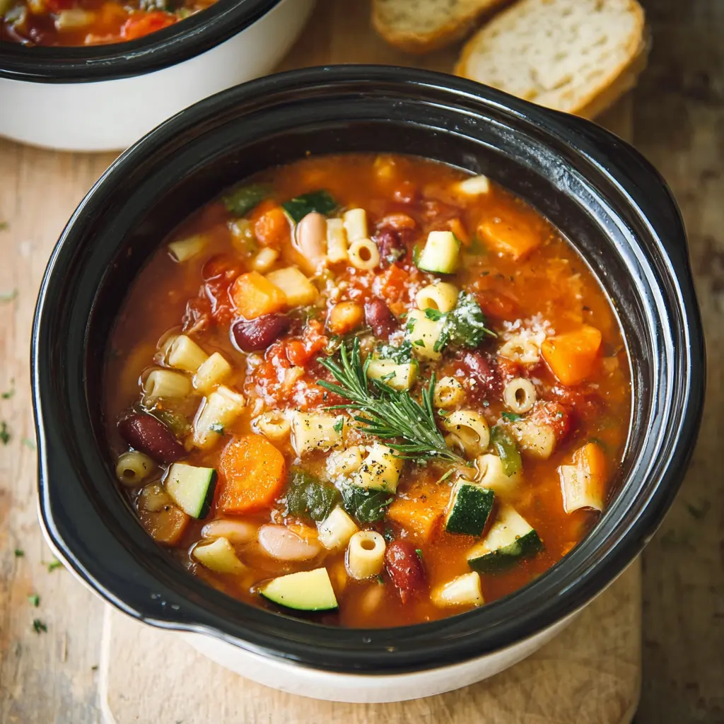 Slow Cooker Minestrone Soup Cozy Rich Recipe Your Family Will Love 2 Slow Cooker Minestrone Soup served in a bowl, ready to eat