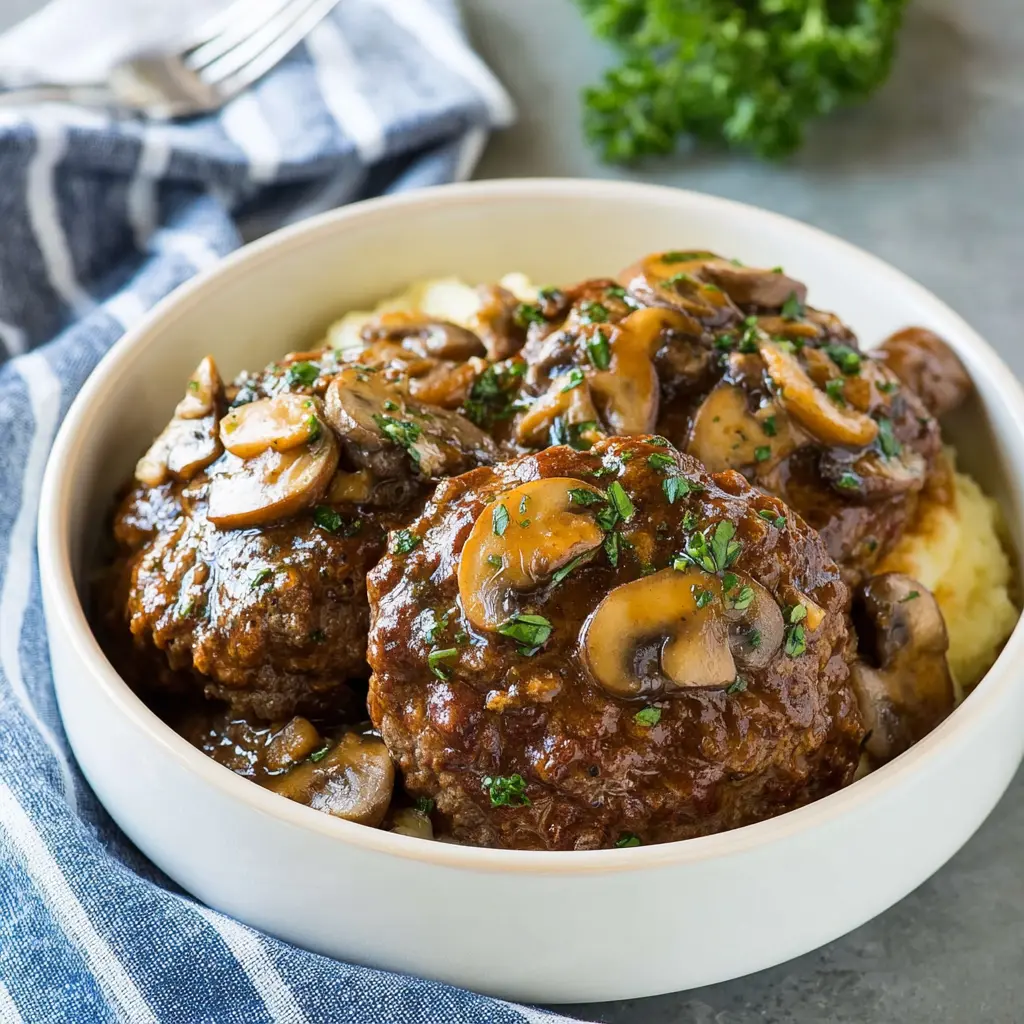 Slow Cooker Salisbury Steak Mushroom Gravy Warm Comforting Best Dinner You Need 2 Slow Cooker Salisbury Steak Mushroom Gravy recipe, served and ready to eat, easy homemade dish