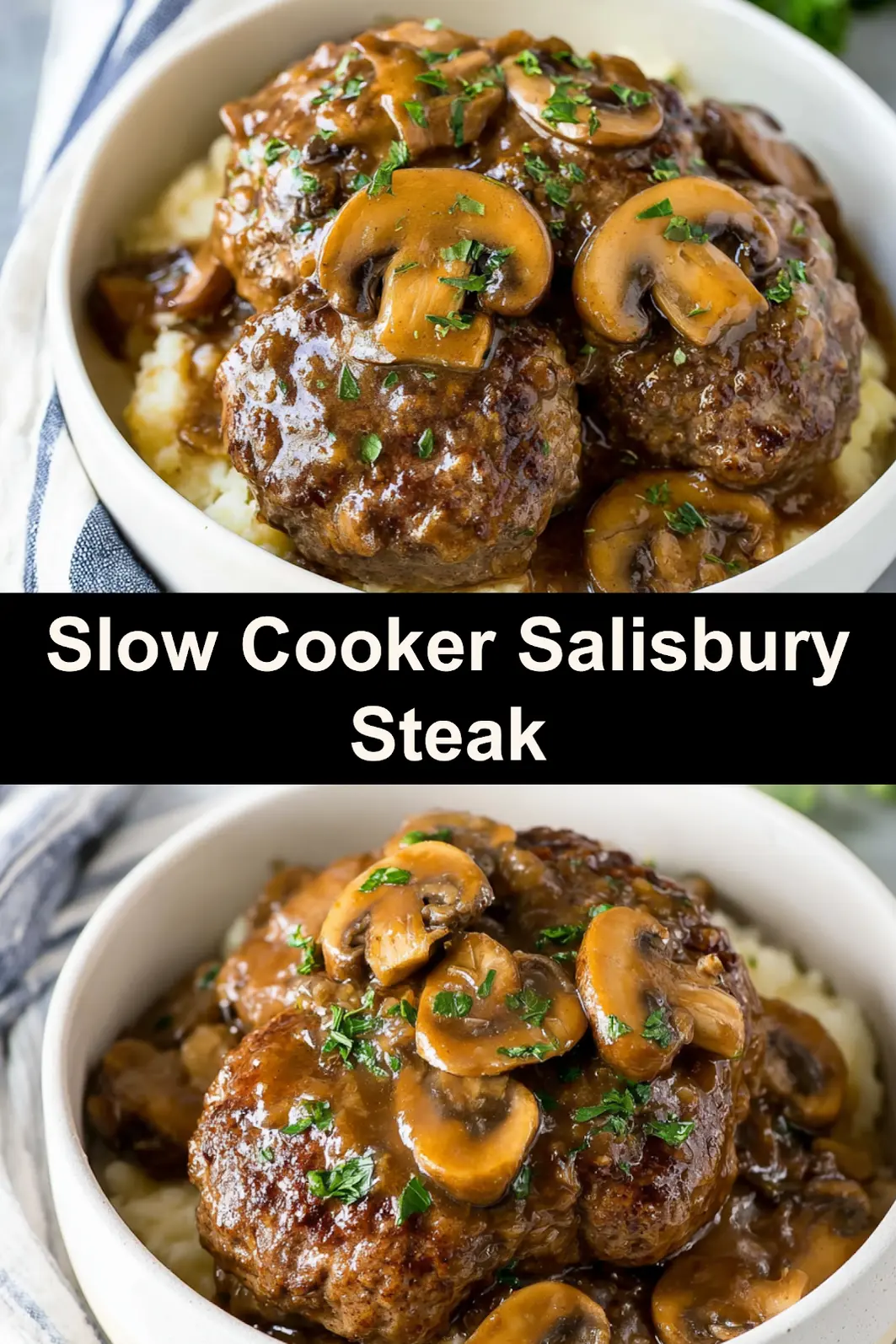 Slow Cooker Salisbury Steak Mushroom Gravy Warm Comforting Best Dinner You Need 3 Slow Cooker Salisbury Steak Mushroom Gravy recipe, served and ready to eat, easy homemade dish