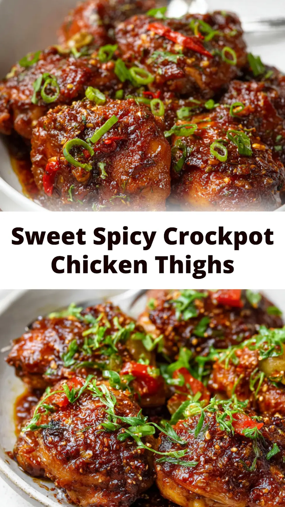 Crockpot Chicken Thighs Sweet Spicy Cozy Flavors Your Family Will Love 3 Sweet Spicy Crockpot Chicken Thighs recipe, served and ready to eat, easy homemade dish