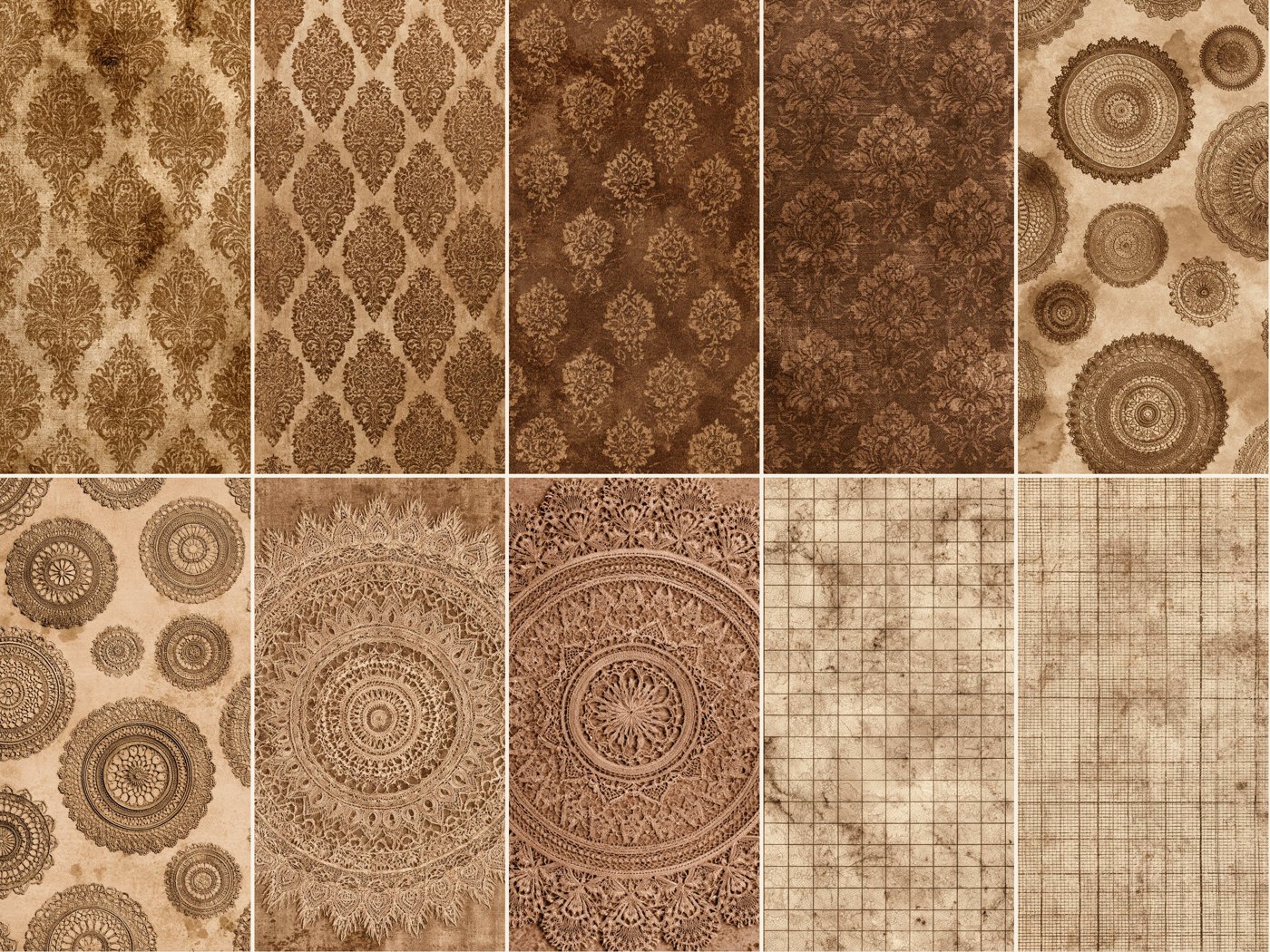 Coffee and Lace junk journal papers printable kit with lace and coffee-stained pages